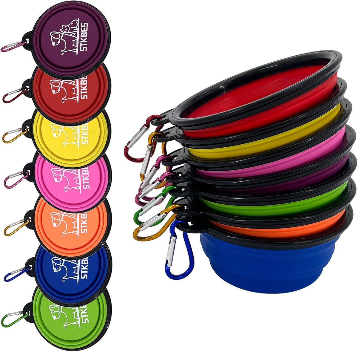 STKBES portable pet bowls shown flattened down into their compact travel shape.