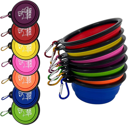 STKBES portable pet bowls shown flattened down into their compact travel shape.