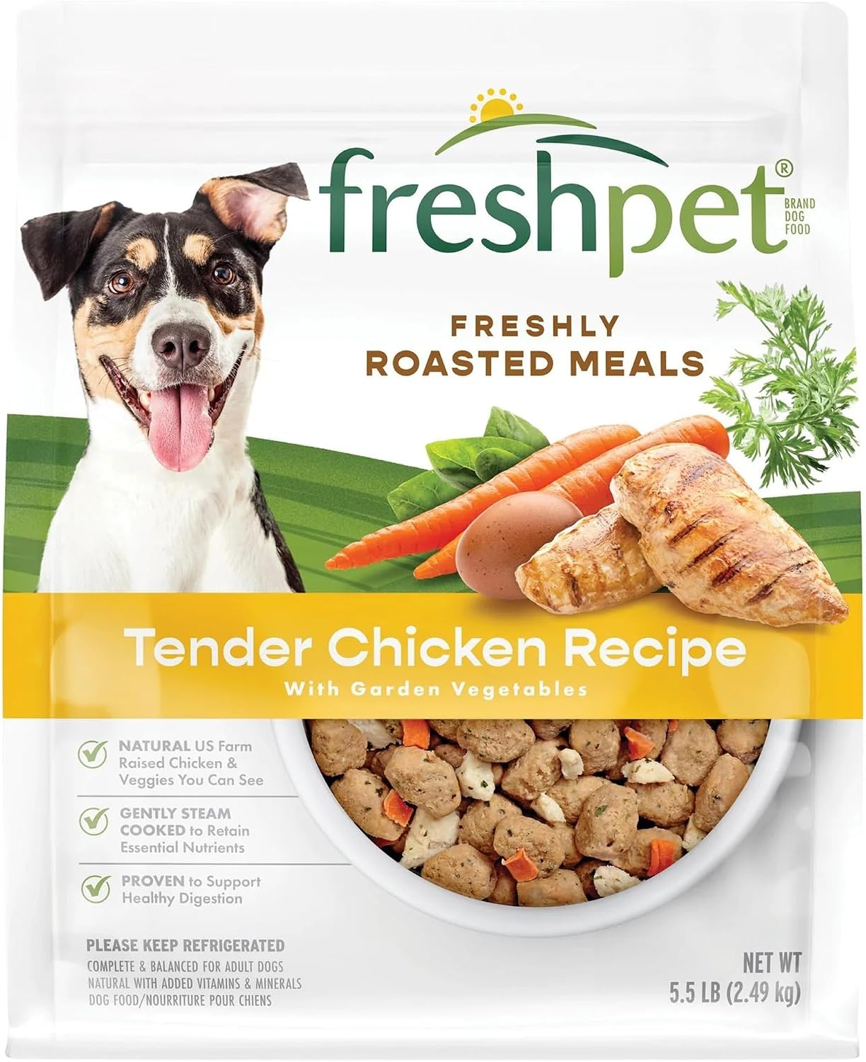Two bags of Freshpet chilled dog food with chicken and vegetables
