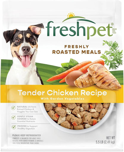 Two bags of Freshpet chilled dog food with chicken and vegetables