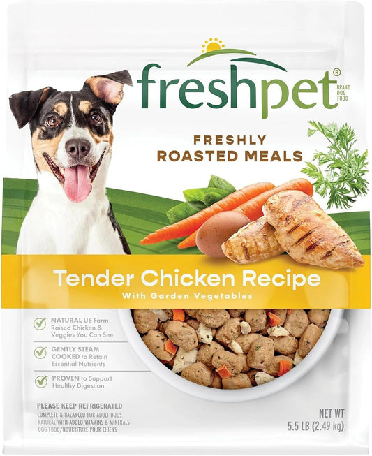 Two bags of Freshpet chilled dog food with chicken and vegetables