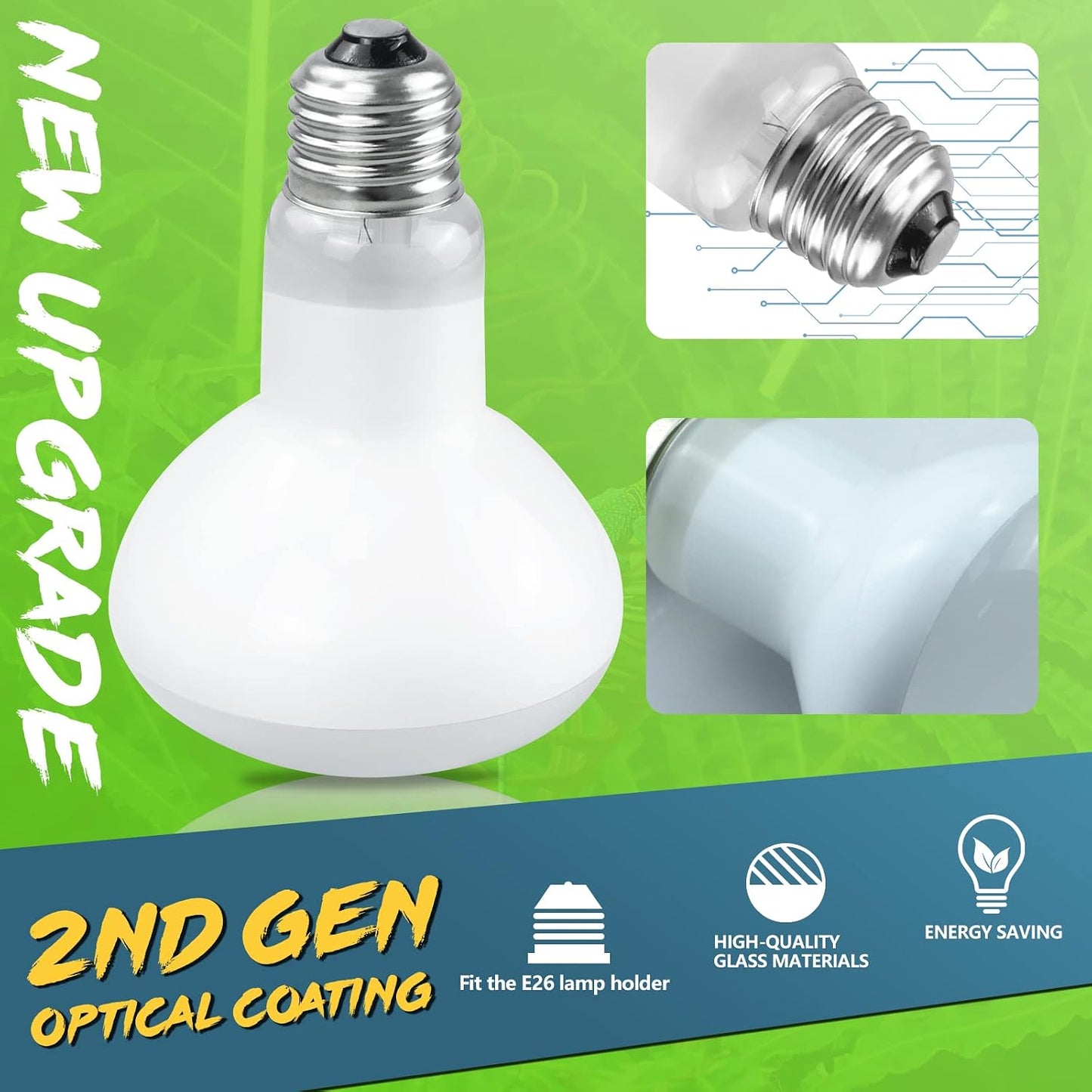 Lucky Herp second generation amphibian basking light bulb showing the standard E26 base.