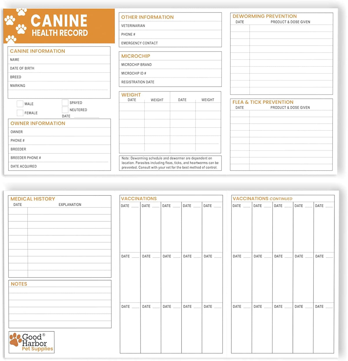 Good Harbor pet supplies puppy health record documentation pack