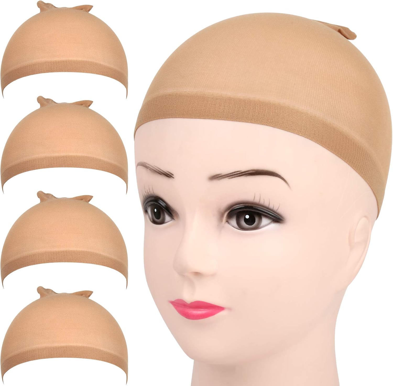 Fandamei 4 pieces light brown stocking wig caps front view