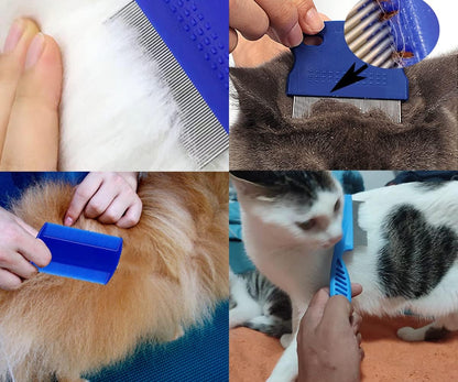 Ergonomic plastic handle detail on pet flea comb