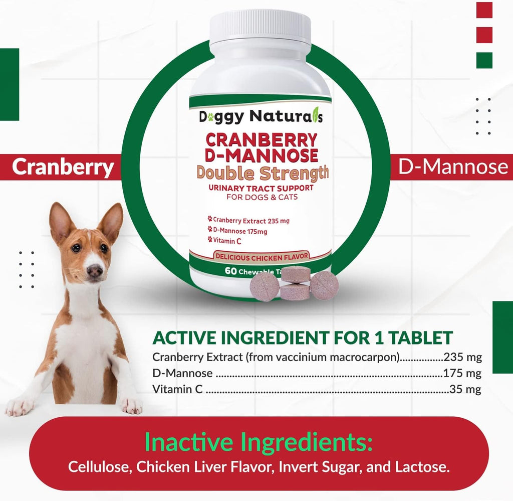 Doggy Naturals double strength cranberry d-mannose 60 chewable tablets label details