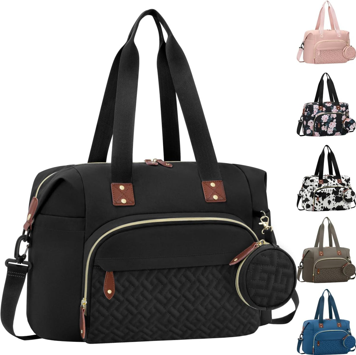 Tenot diaper bag tote front view in black
