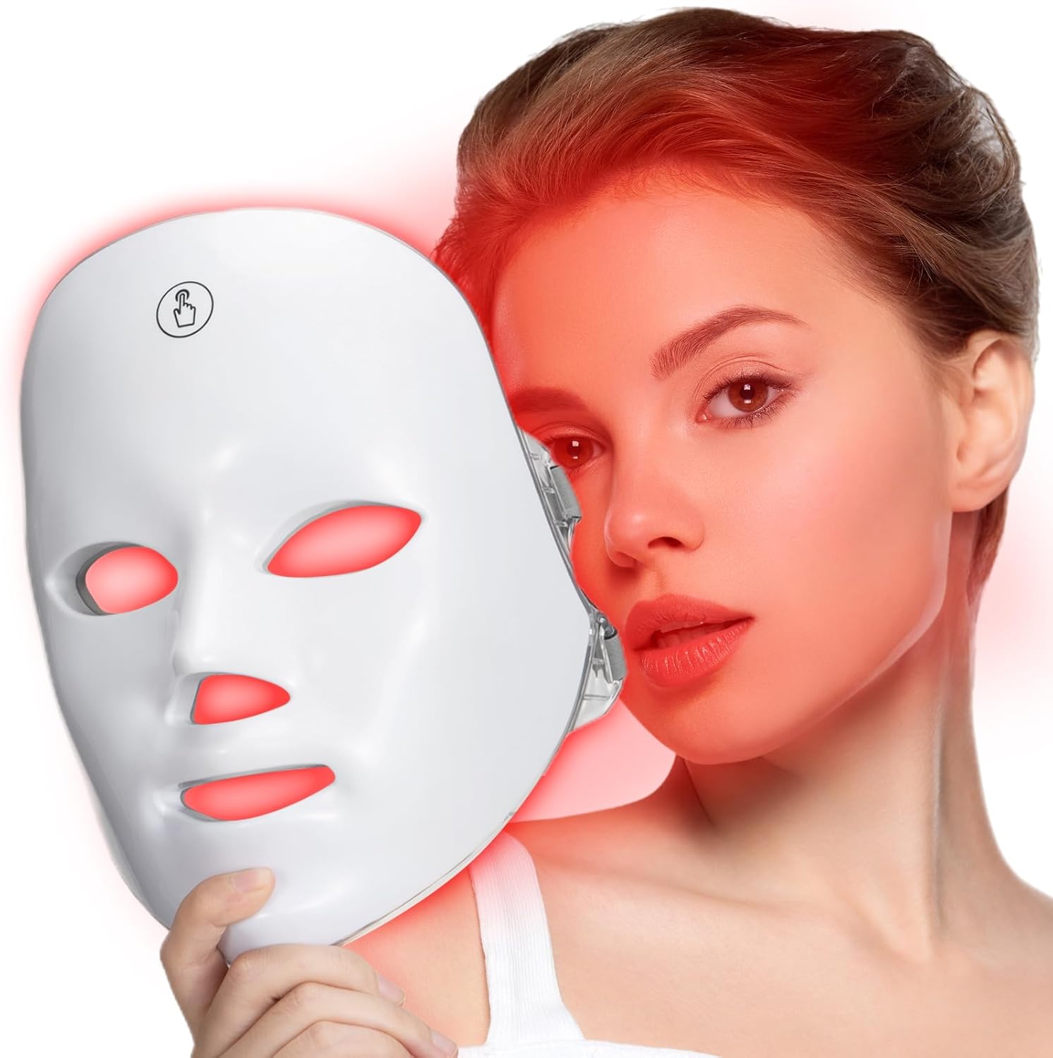 SUERBEATY Red Light Mask For Face front view of white cordless LED therapy device