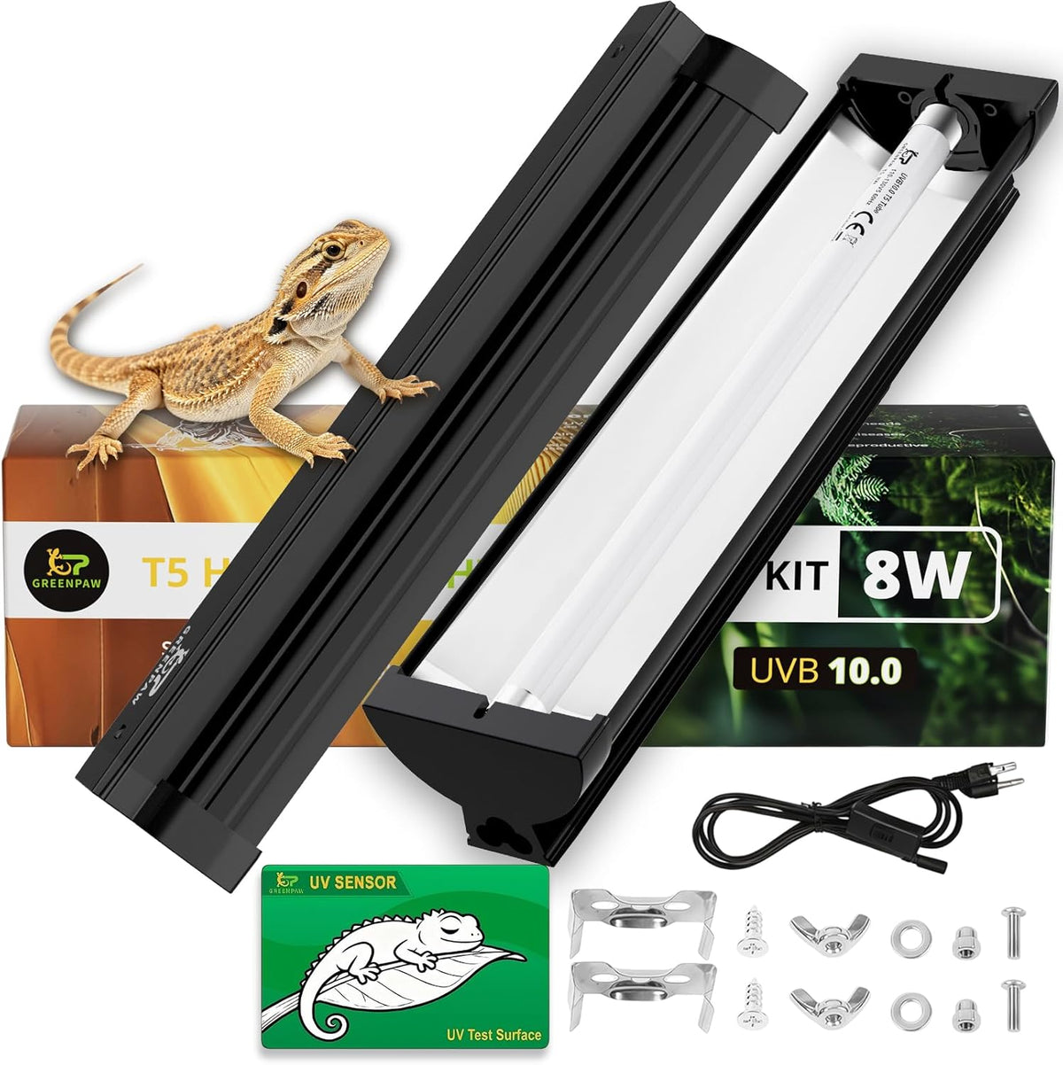 Hygger Zoo T5 UVB Reptile Light Fixture Combo Kit front view for desert terrariums