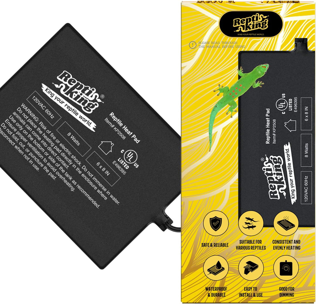 Reptiking reptile heat pad six by eight inch front view for terrarium heating