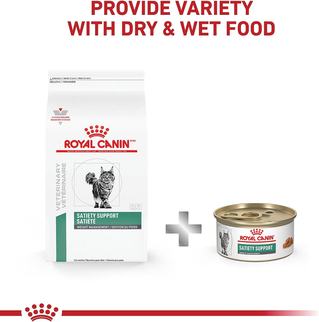 Royal Canin Satiety cat food feeding guide label