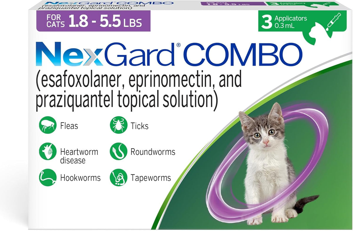 NexGard(R) Combo (esafoxolaner, eprinomectin, and praziquantel Topical Solution) Flea and Tick Protection Plus Heartworm Disease Preventive for Cats, 5.6-16.5 lbs. (Yellow Box) 6 Doses (6 Month Supply) - Image 11