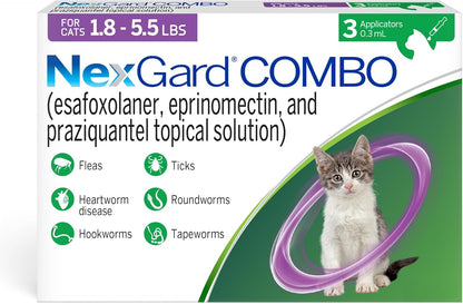 NexGard(R) Combo (esafoxolaner, eprinomectin, and praziquantel Topical Solution) Flea and Tick Protection Plus Heartworm Disease Preventive for Cats, 5.6-16.5 lbs. (Yellow Box) 6 Doses (6 Month Supply) - Image 11