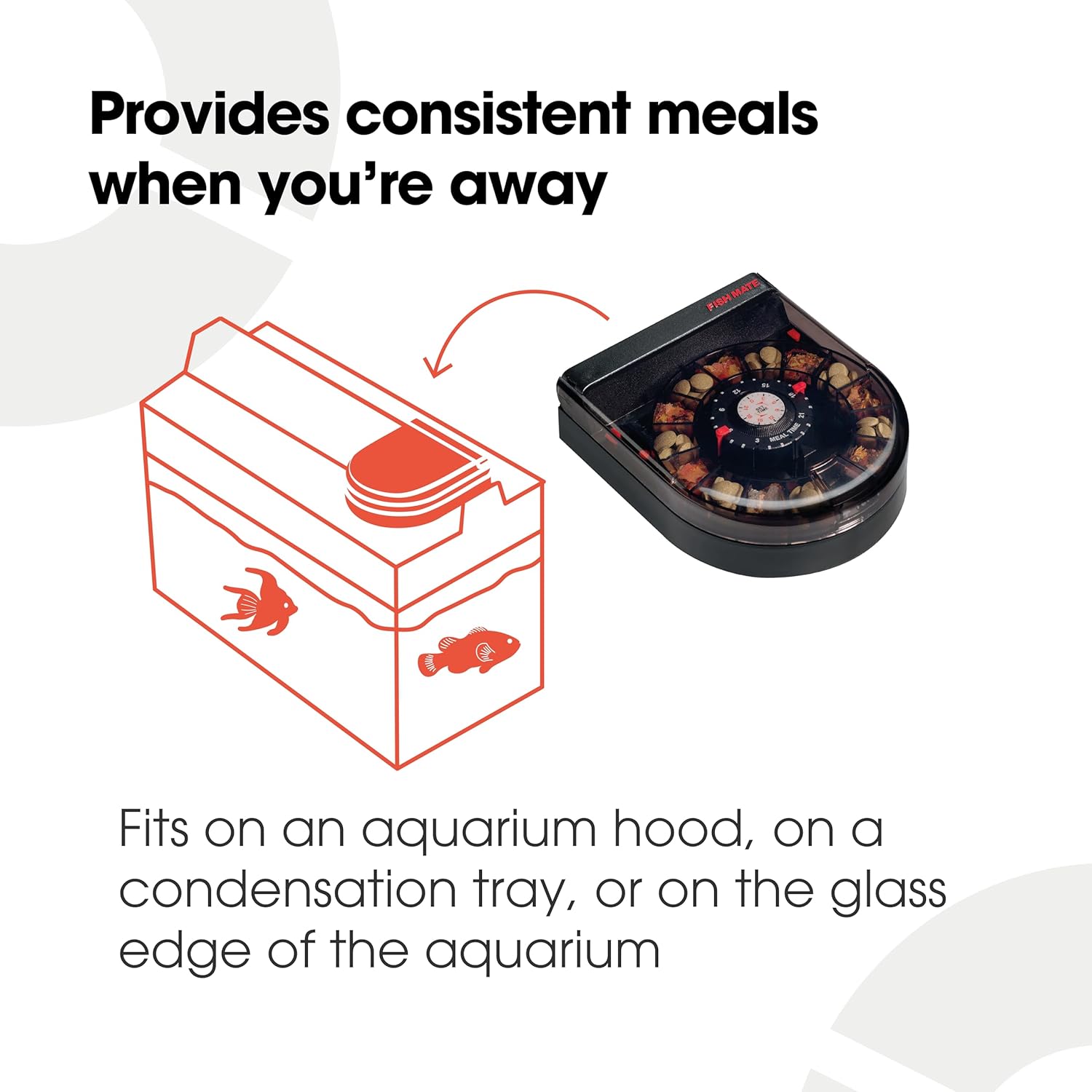 Fish Mate automatic feeder quartz timer dial close up showing meal scheduling pegs.
