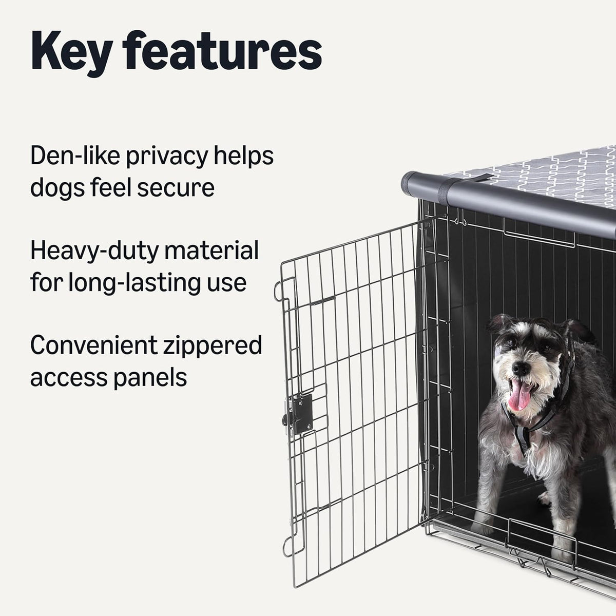 Heavy duty dog crate cover with side zippered panel open