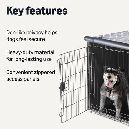 Heavy duty dog crate cover with side zippered panel open