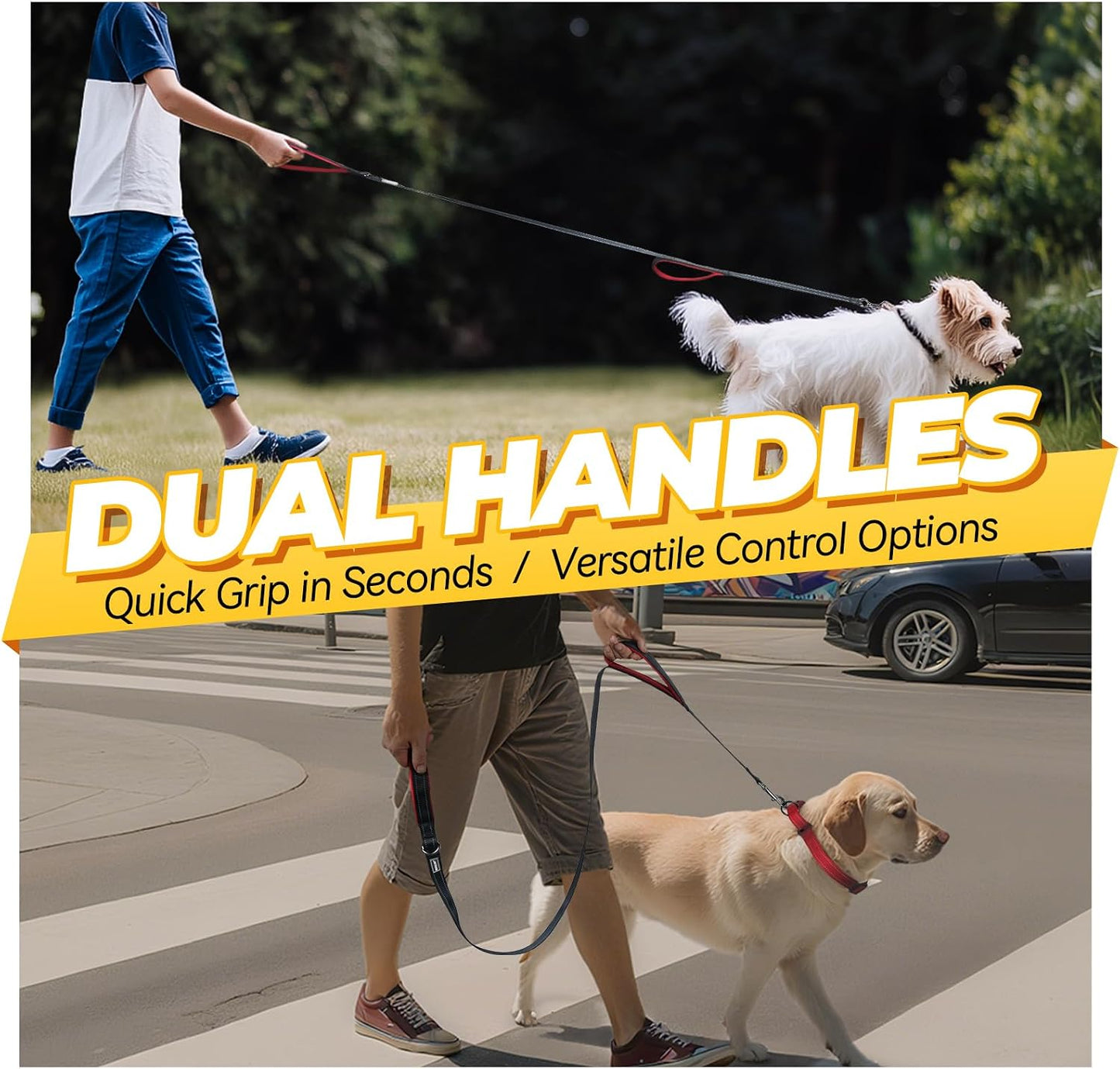 Close-up of the Vivaglory dog leash traffic handle illustrating the soft neoprene padding designed to prevent hand strain.