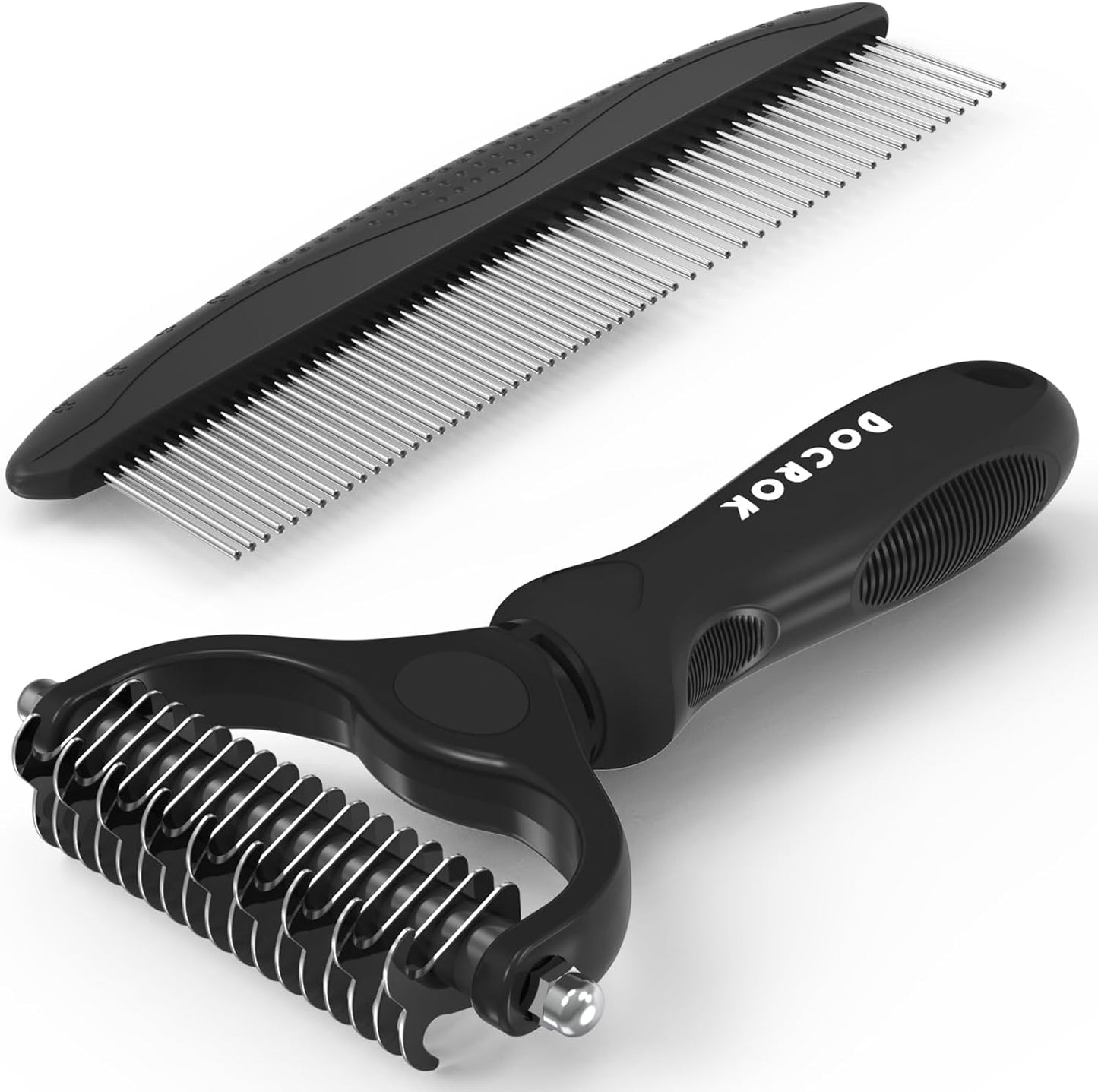 Docrok Pet Grooming Combo - Blue Deshedding Brush with Metal Comb for Detangling and Dematting Long, Matted Fur on Cats and Dogs - Image 11
