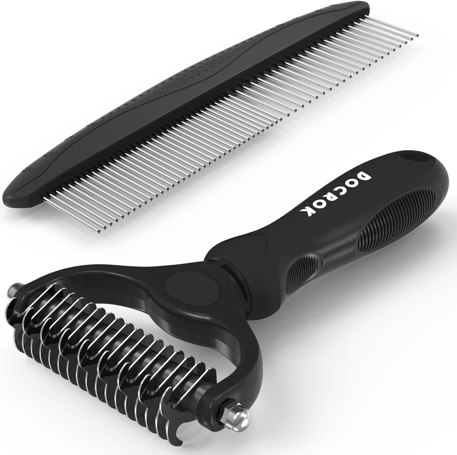 Docrok Pet Grooming Combo - Blue Deshedding Brush with Metal Comb for Detangling and Dematting Long, Matted Fur on Cats and Dogs - Image 11