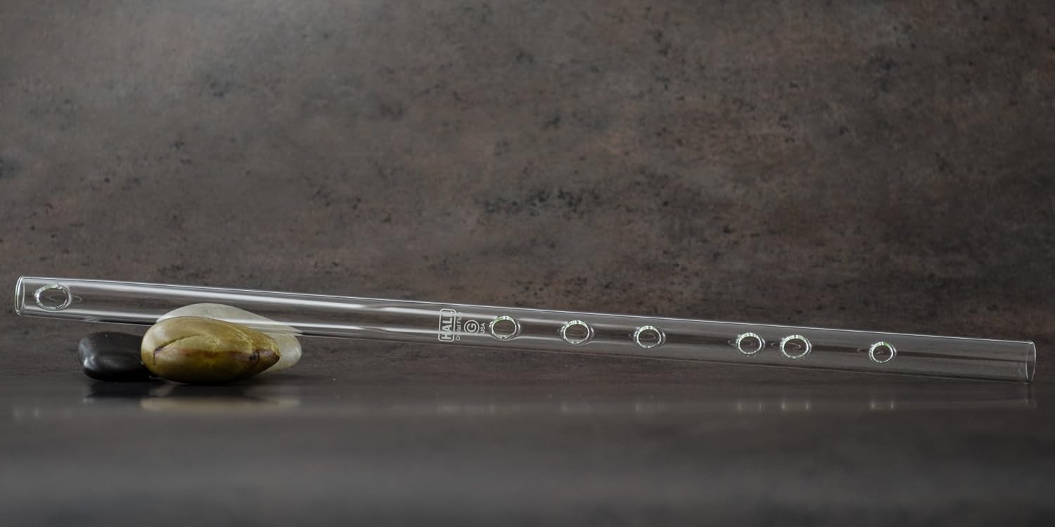 Side profile view displaying the elegant Boehm taper construction of the glass instrument
