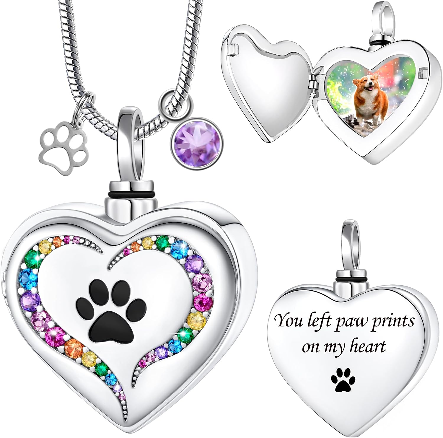 Farfume personalized pet urn necklace front view with custom photo