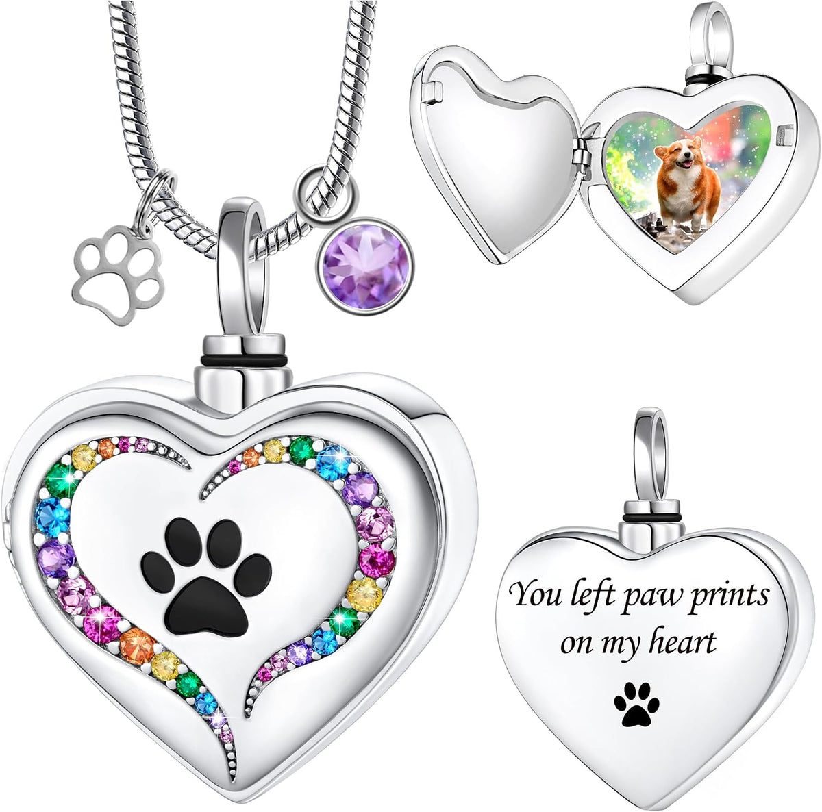 Farfume personalized pet urn necklace front view with custom photo