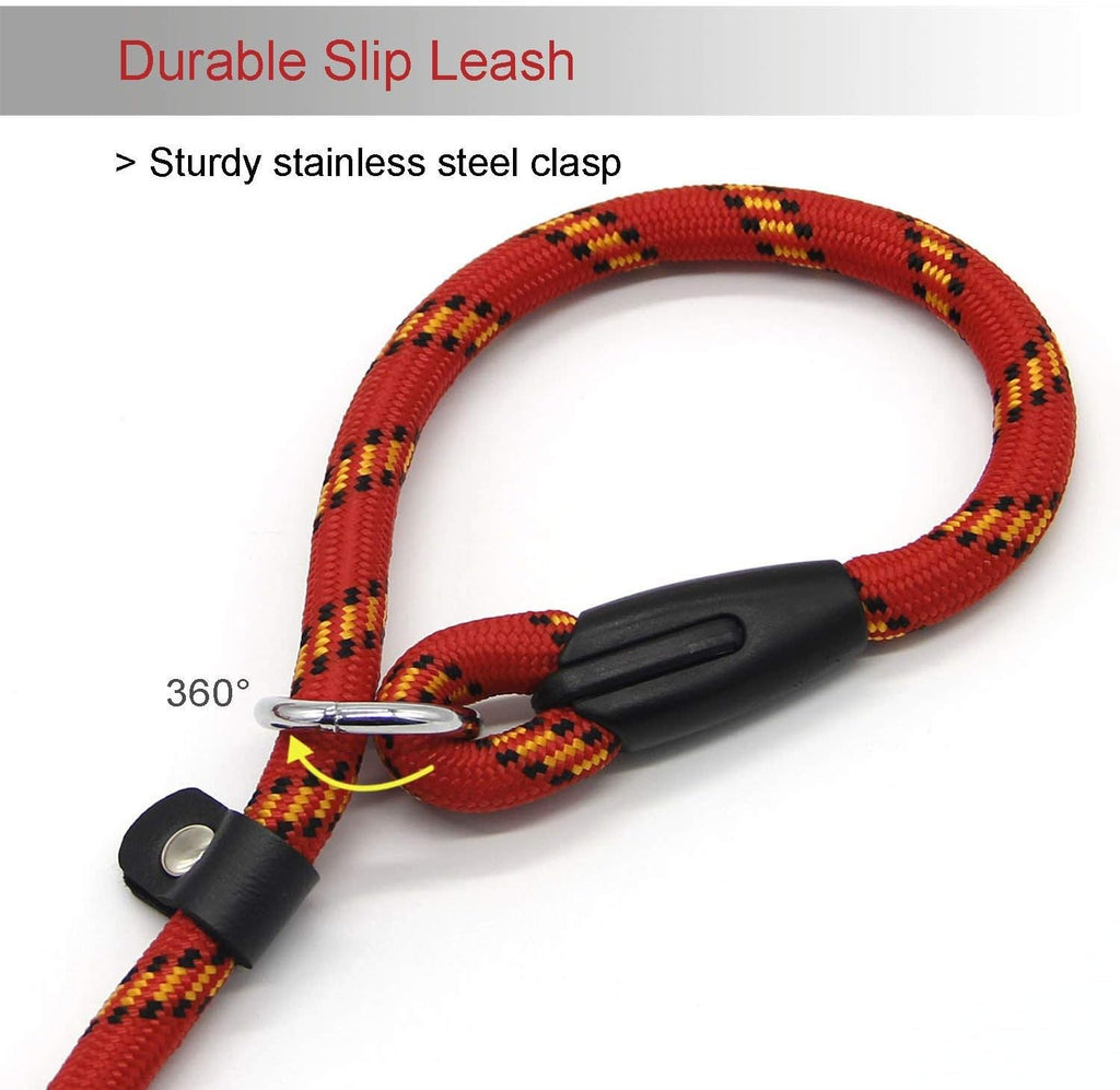 Coolrunner heavy duty climbing rope style dog leash showing the durable leather look tab.