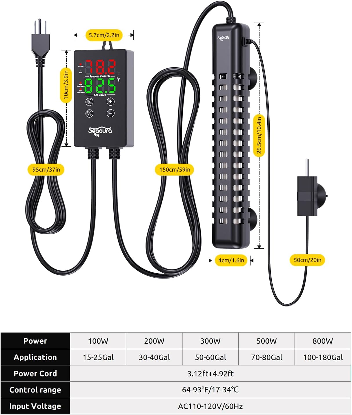 Seaoura heater temperature probe and heating rod setup
