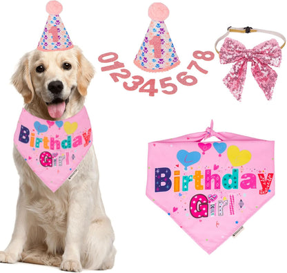 ADOGGYGO Dog Birthday Party Supplies, Pink Girl Puppy Birthday Bandana Hat Numbers Bow Set for Small Dogs Pets (Small) - Image 10