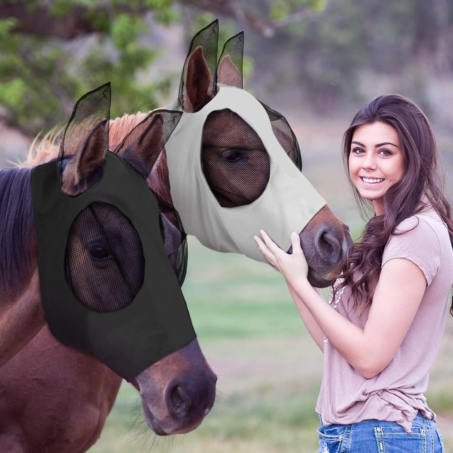 Weewooday 2 Pcs Horse Fly Mask with Ears, Soft Stretchy Horses Face Masks for Flies, Breathable Mesh Eye Cover, UV Protection Horse Masks for Pasture, Barn, Turnout(L,Purple, Pink) - Image 10
