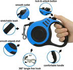 Blue retractable dog leash for small to medium pets