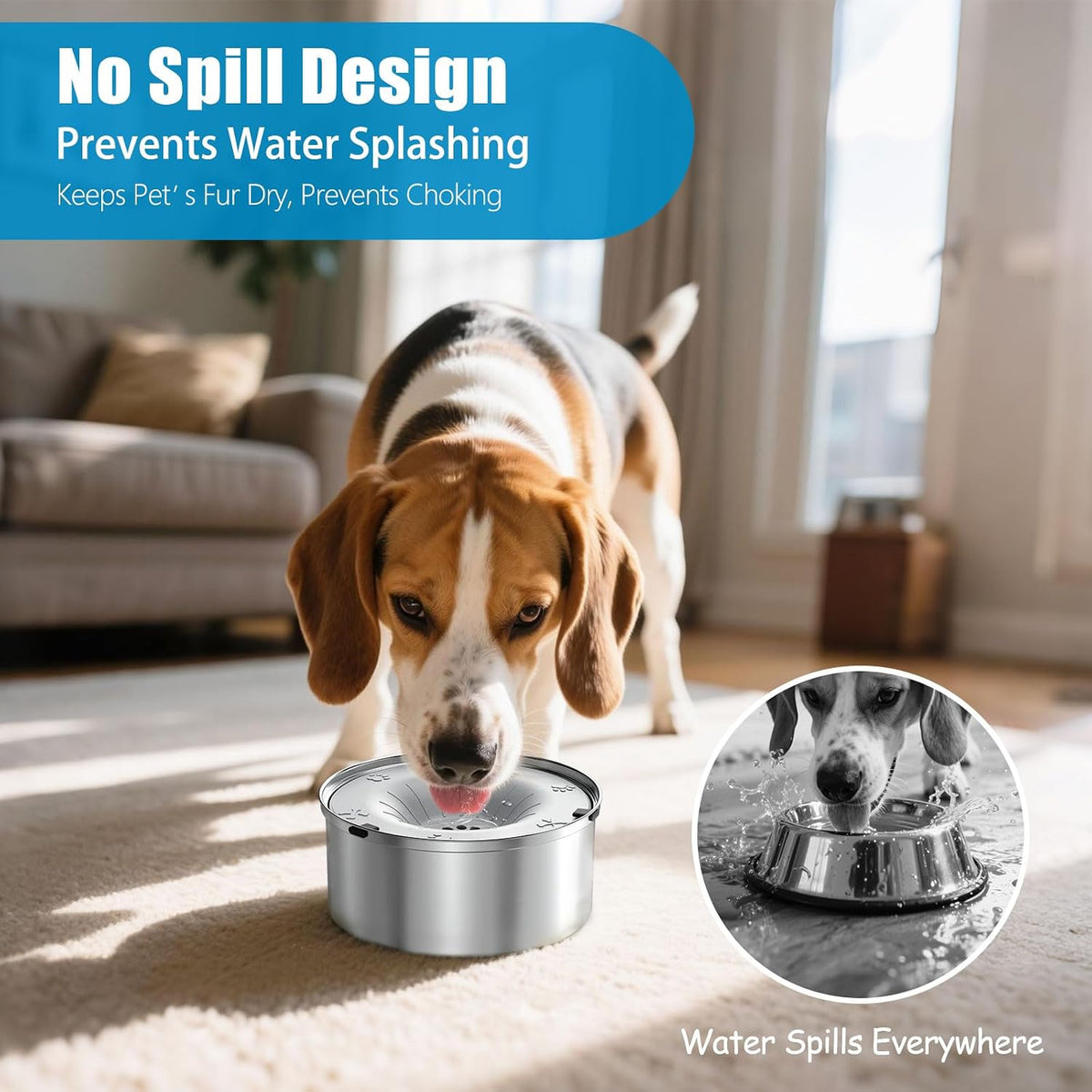 Schitec light gray slow drinking dog bowl with non slip rubber base