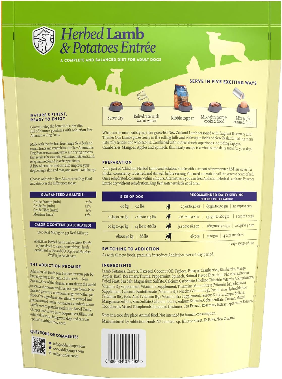 Addiction Herbed Lamb & Potatoes Air-Dried Grain-Free Dog Food - Complete Meal or Topper with Natural Ingredients for Digestive and Skin & Coat Health, 2lb - 4 Packs - Image 9