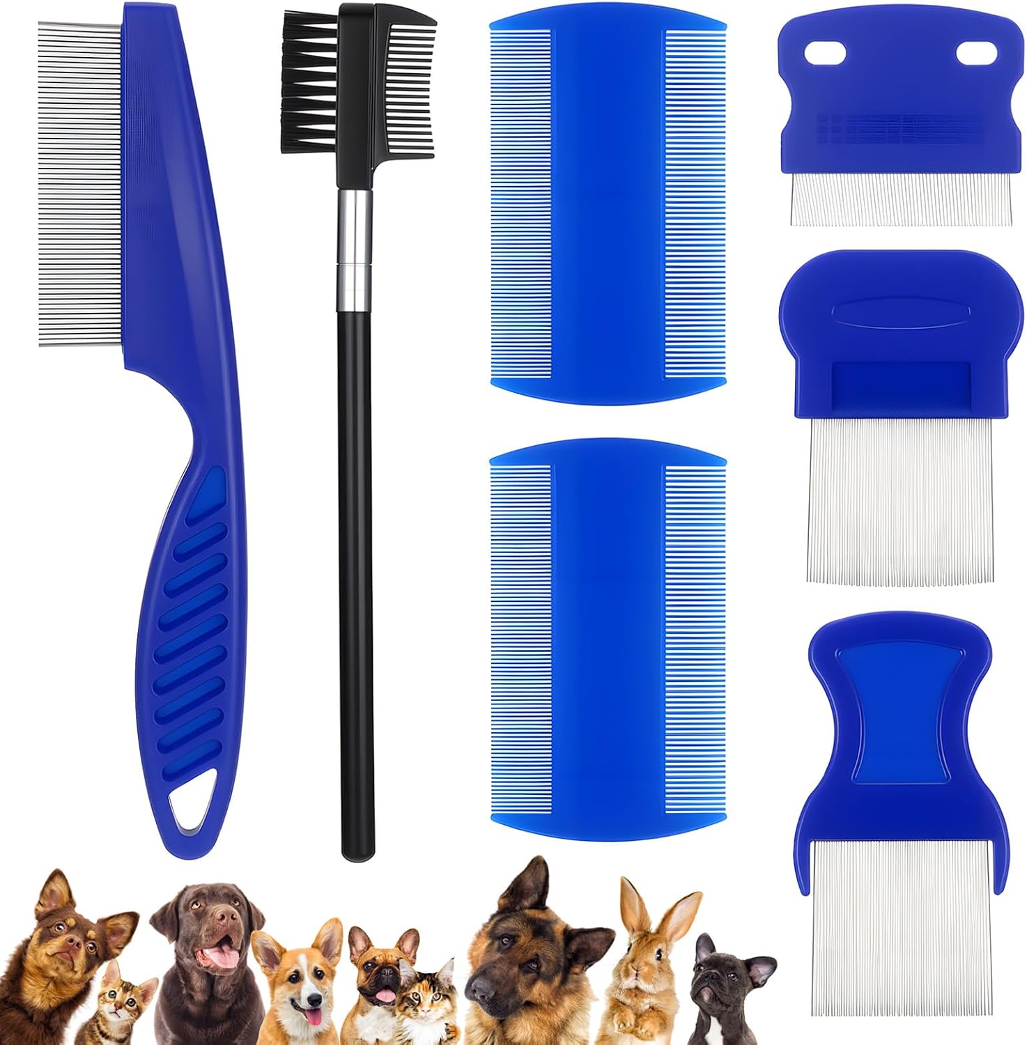 InnoHHustle 7 Pack Stainless Steel Pet Grooming Comb Set front view