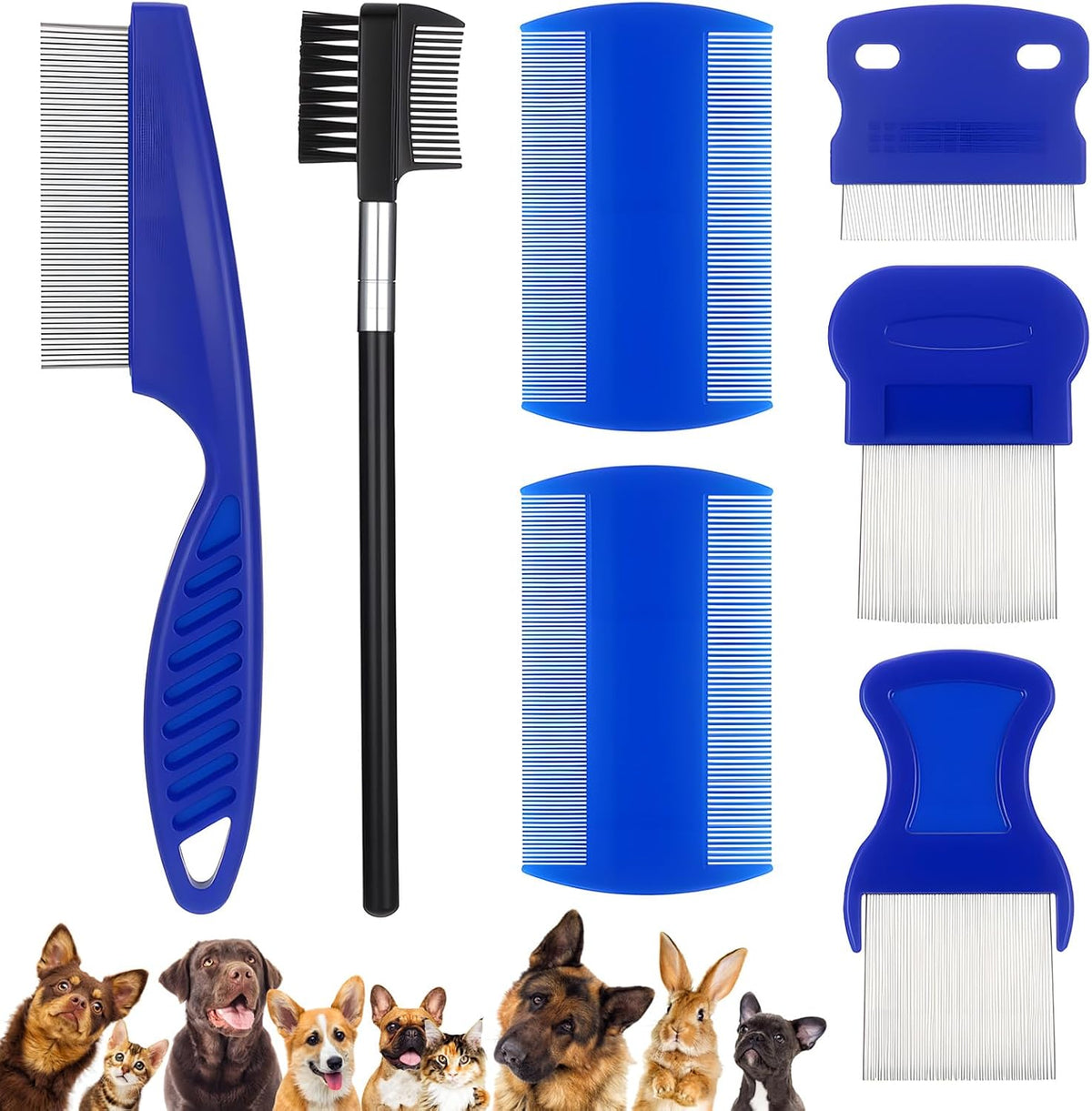 InnoHHustle 7 Pack Stainless Steel Pet Grooming Comb Set front view