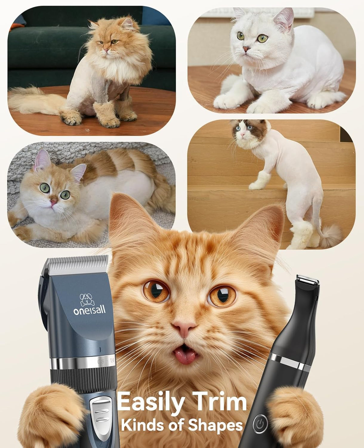 Pet grooming accessories included in Oneisall cat shaver package