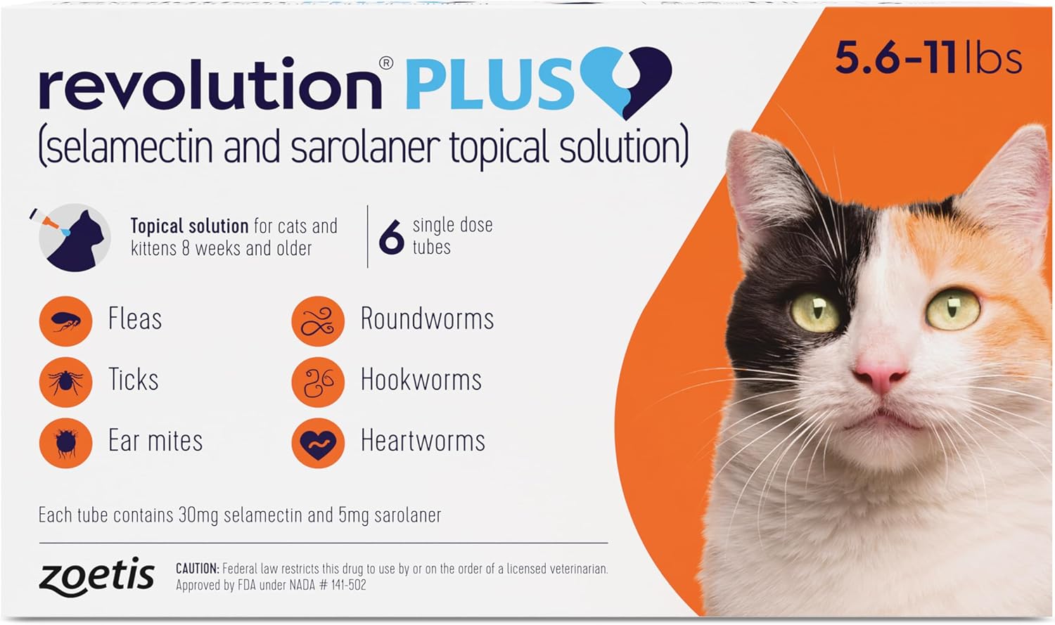 Revolution Plus (selamectin and sarolaner Topical Solution) for Cats, 5.6-11 lbs (Orange), 1 Tube - Image 11