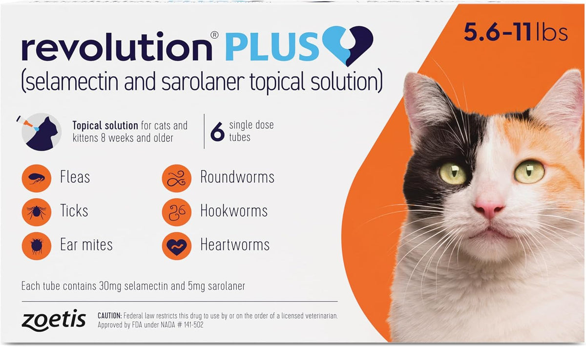 Revolution Plus (selamectin and sarolaner Topical Solution) for Cats, 5.6-11 lbs (Orange), 1 Tube - Image 11