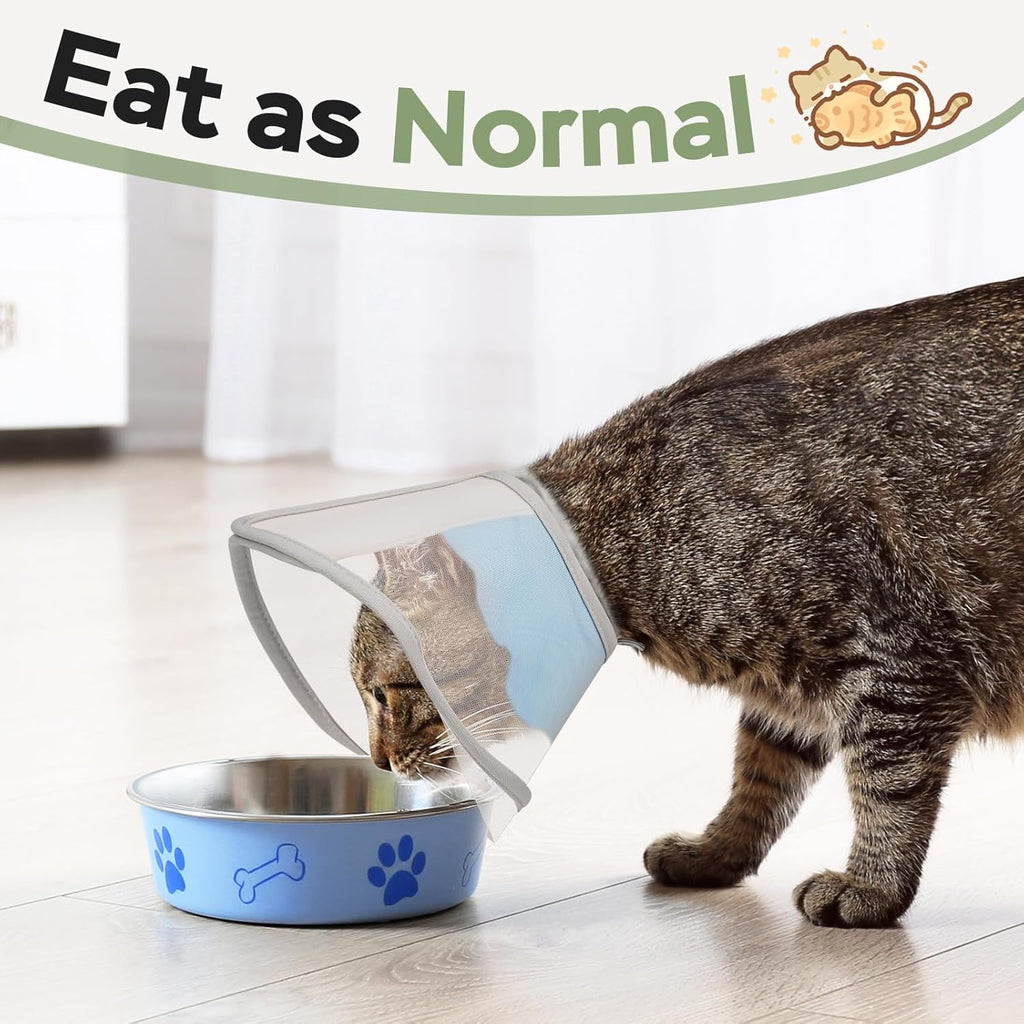 Side view of a cat wearing the lightweight Joypig Elizabeth alternative cone.