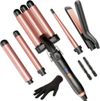 Kinked 5 in 1 Wand Curling Iron Set front view with all attachments
