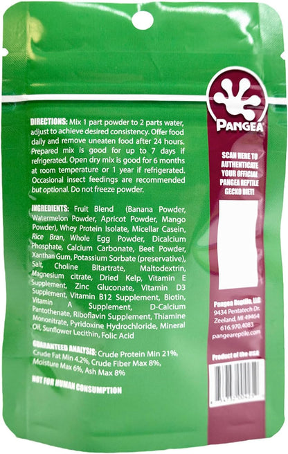 Authentic USA imported Pangea gecko diet ingredients label