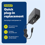 Detailed view of the power adaptor cord length and wall plug design