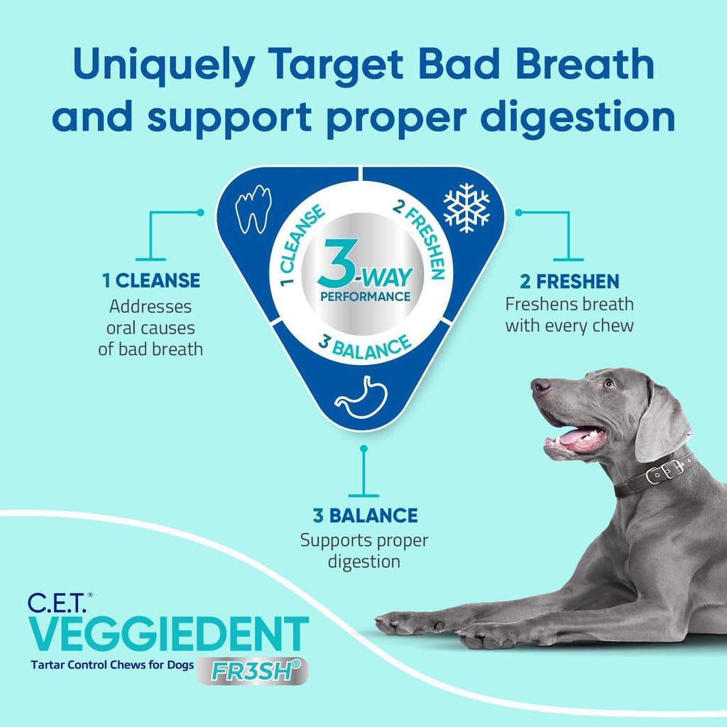 VOHC approved dog tartar control treats by Virbac for digestive health support