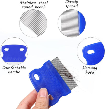 Set of six multicolored pet flea and lice removal combs for small pets