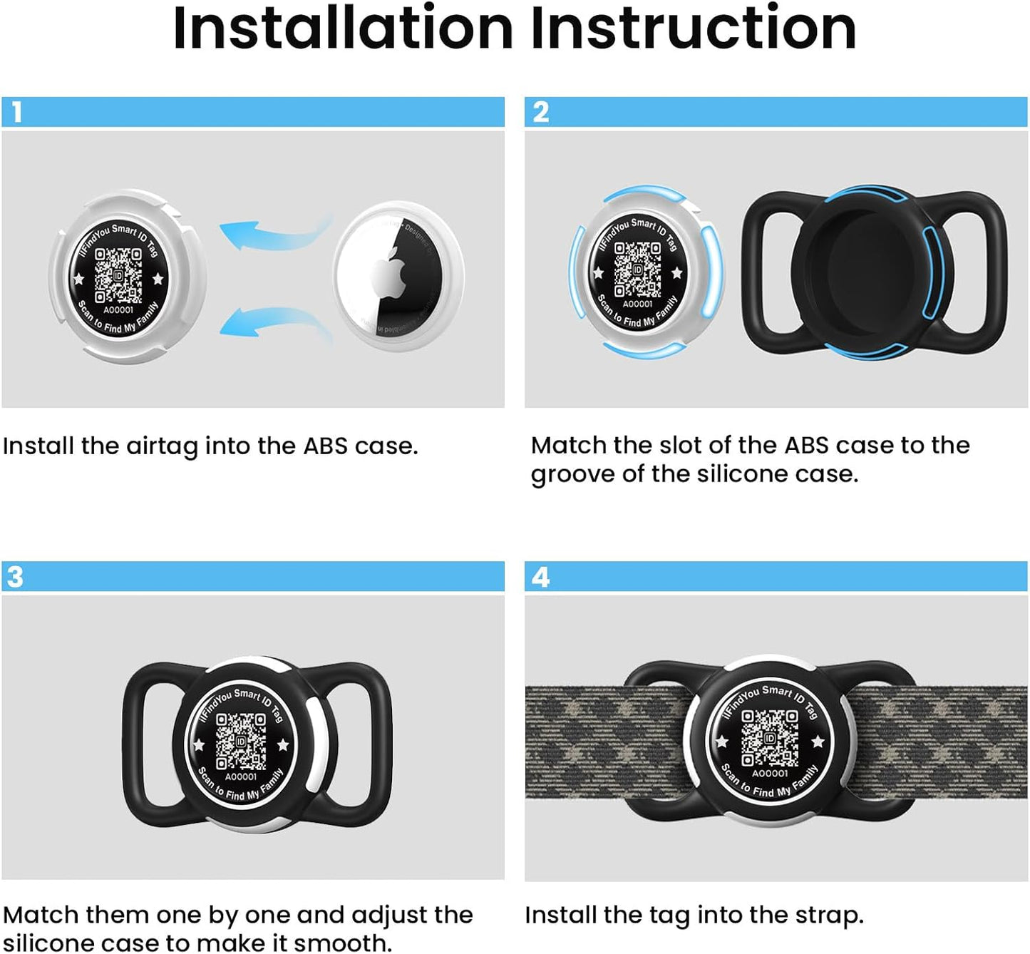 Lightweight black silicone airtag mount attached to a small dog collar for active tracking