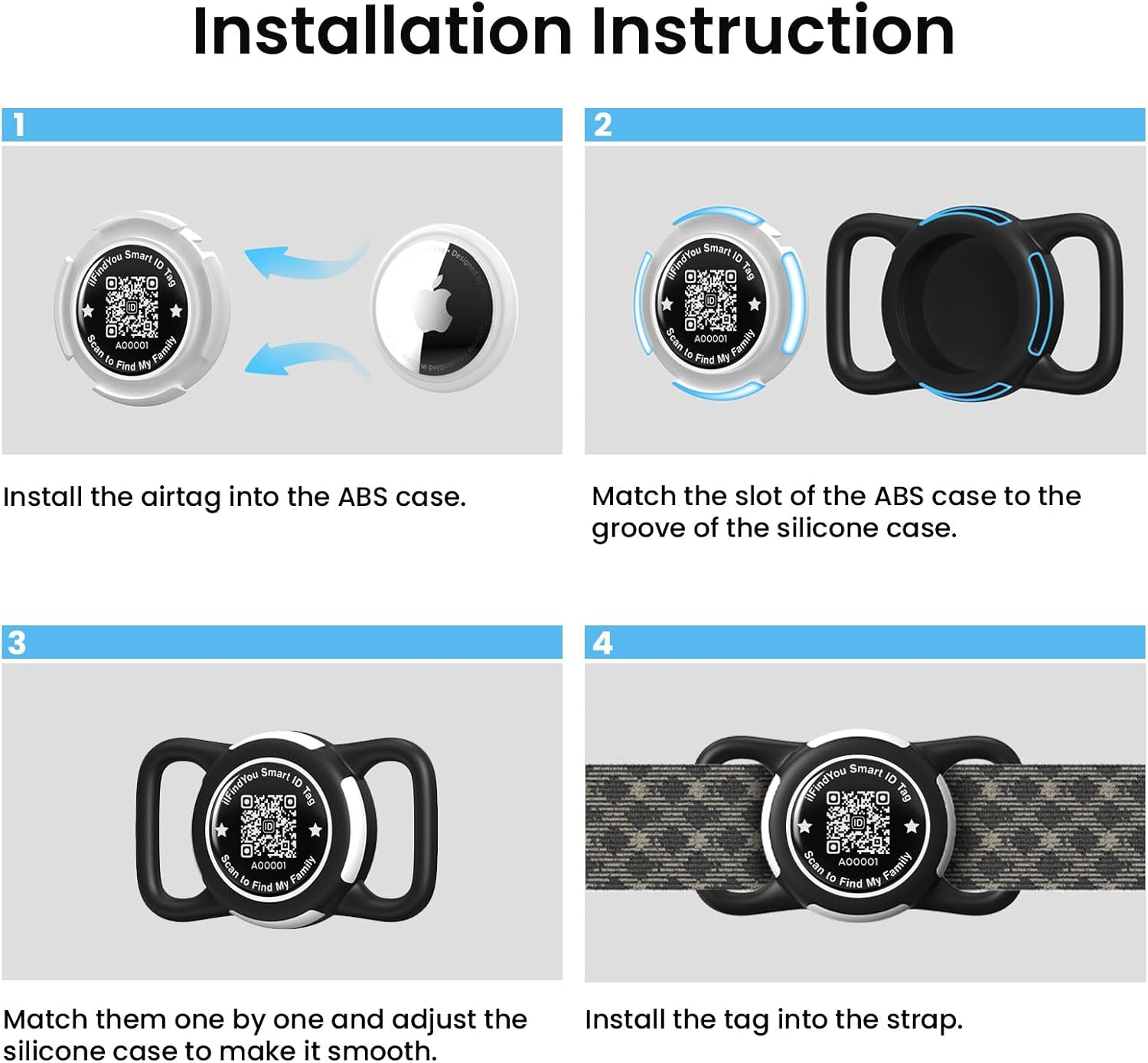 Lightweight black silicone airtag mount attached to a small dog collar for active tracking