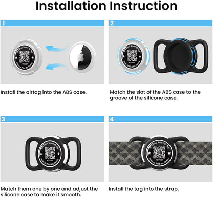 Lightweight black silicone airtag mount attached to a small dog collar for active tracking