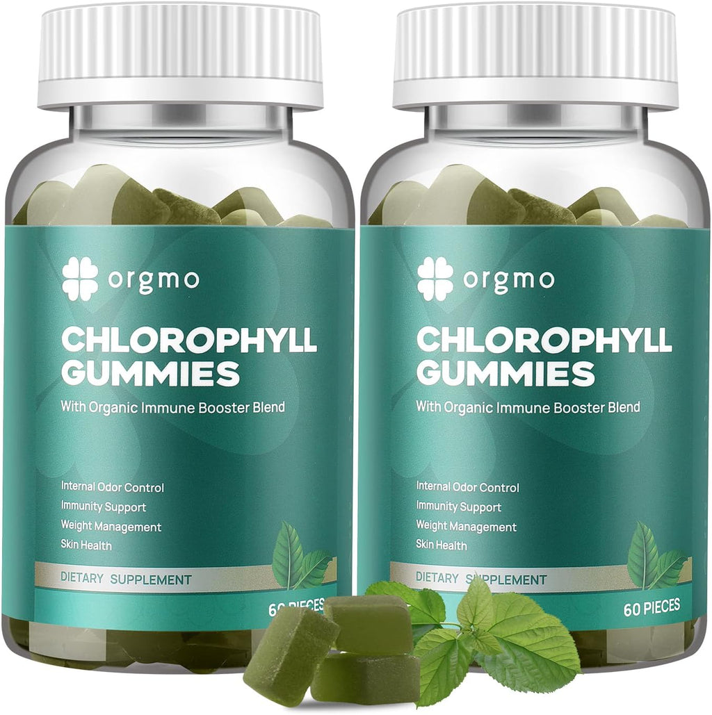 EnvyCure ORGMO Chlorophyll Gummies 2 pack front view showing internal deodorant benefits.
