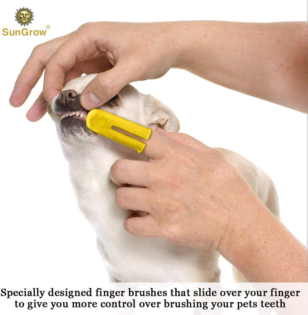 SunGrow four piece pet dental care kit highlighting extra soft bristles for puppies.