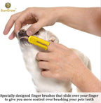 SunGrow four piece pet dental care kit highlighting extra soft bristles for puppies.